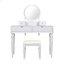 Ensemble de bureau de meuble-lavabo de luxe avec tabouret rembourré, miroir rond et réglable en hauteur, 4 tiroirs avec panneaux striés-421836253