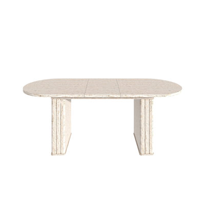 Kitchen Extendable Dining Table, Oval Kitchen Table With Wooden Strip Base For Family Living Room (Travertine Inspired )
