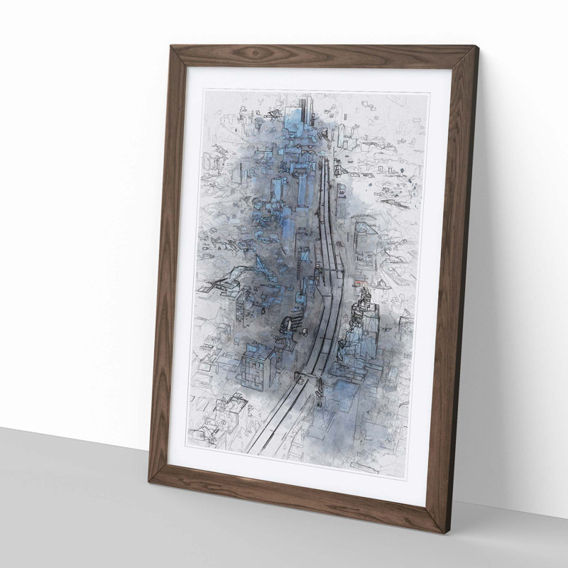 Road Through Tokyo in Japan in Abstract - Picture Frame Graphic Art Print, 76cm H x 50cm W x 2cm D, Walnut