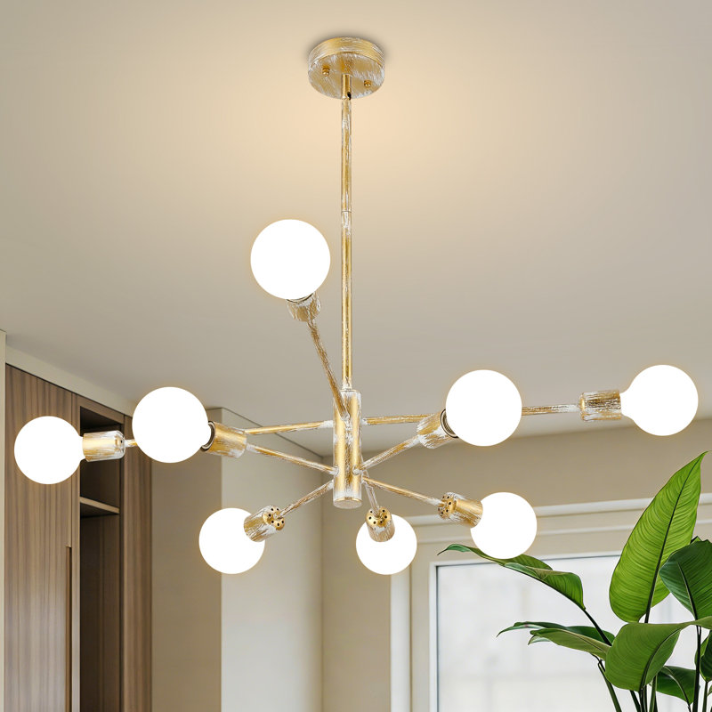 Lustre sphérique spoutnik moderne 8 lumières Glenarm, Blanc or frotté