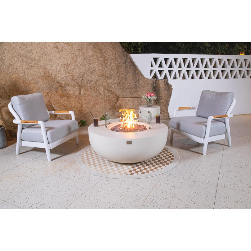 Eclipse 44" Round Natural Gas Fire Pit Table with Wind Guard & Burner Lid, Cream White