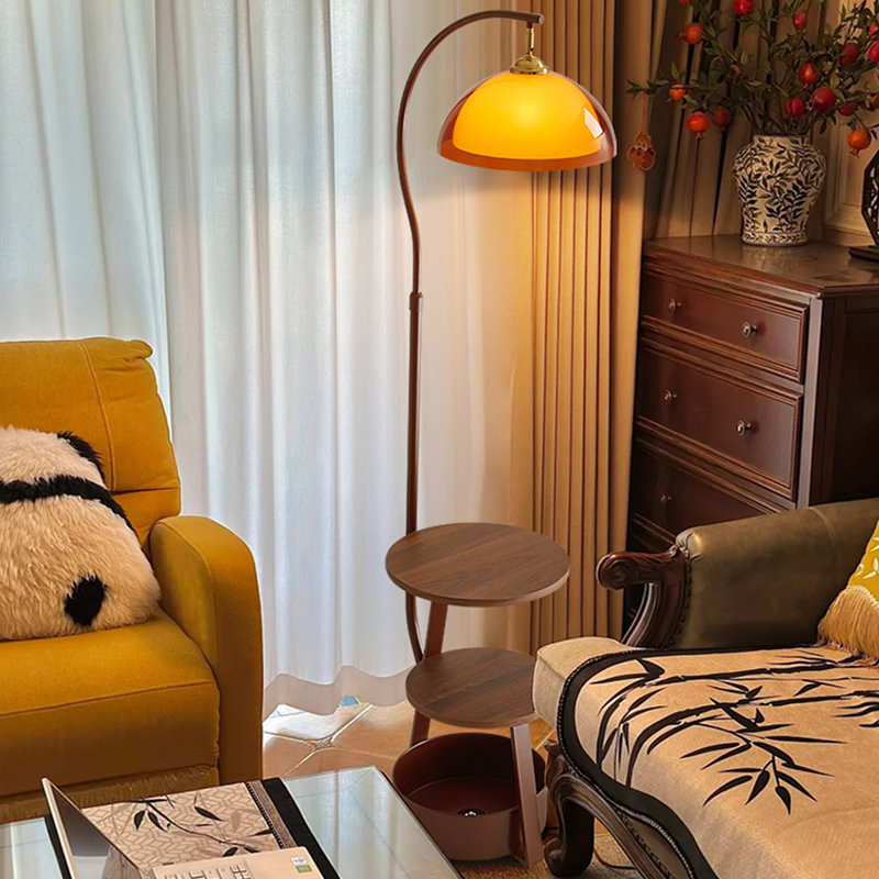 Amber + White + Coffee + Nut-brown Acrylic + Solid Wood + Iron Free form Floor Lamps