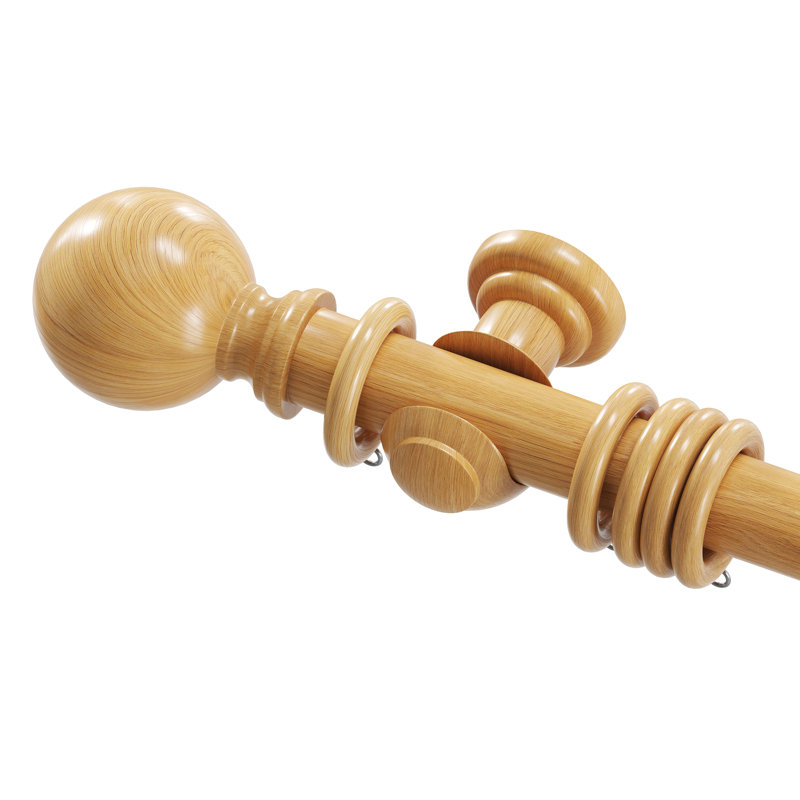 Wooden Curtain Pole Set 28mm – Solid Wood Curtain Rod for Eyelet & Ring Top Curtains – Window Curtain Rail with Brackets, Finials & Rings – 120cm, 150cm, 180cm, 240cm, 300cm