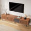 Meuble télé 78 po Mid-Century, console multimédia en bois brun pour le salon avec verre trempé