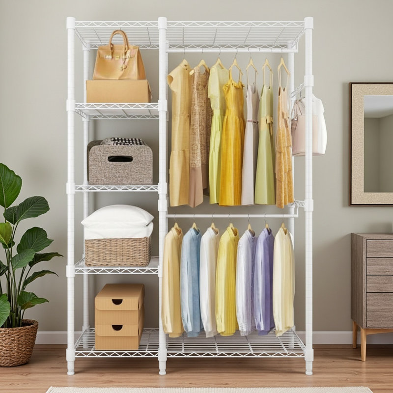 Anjo 114.3 cm Rolling Clothing Rack, White