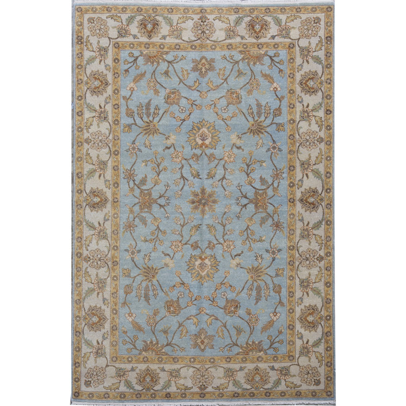 Tapis bleu clair et ivoire noué à la main de haute qualité