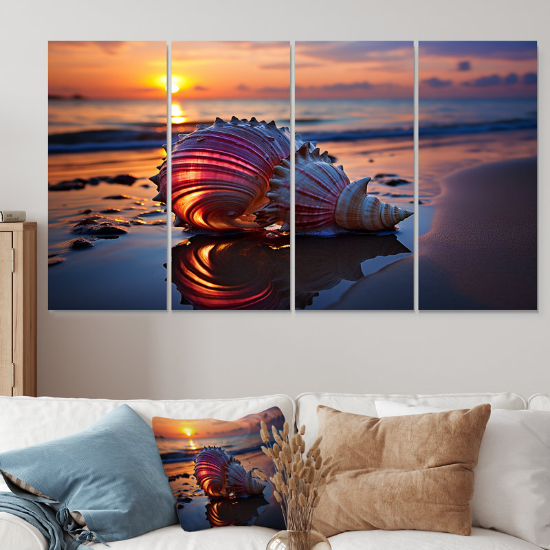 «Sunset Shoreline Treasures V - Coastal Beach», ensemble de 4 pièces d'art mural, H 32 po x l 64 po