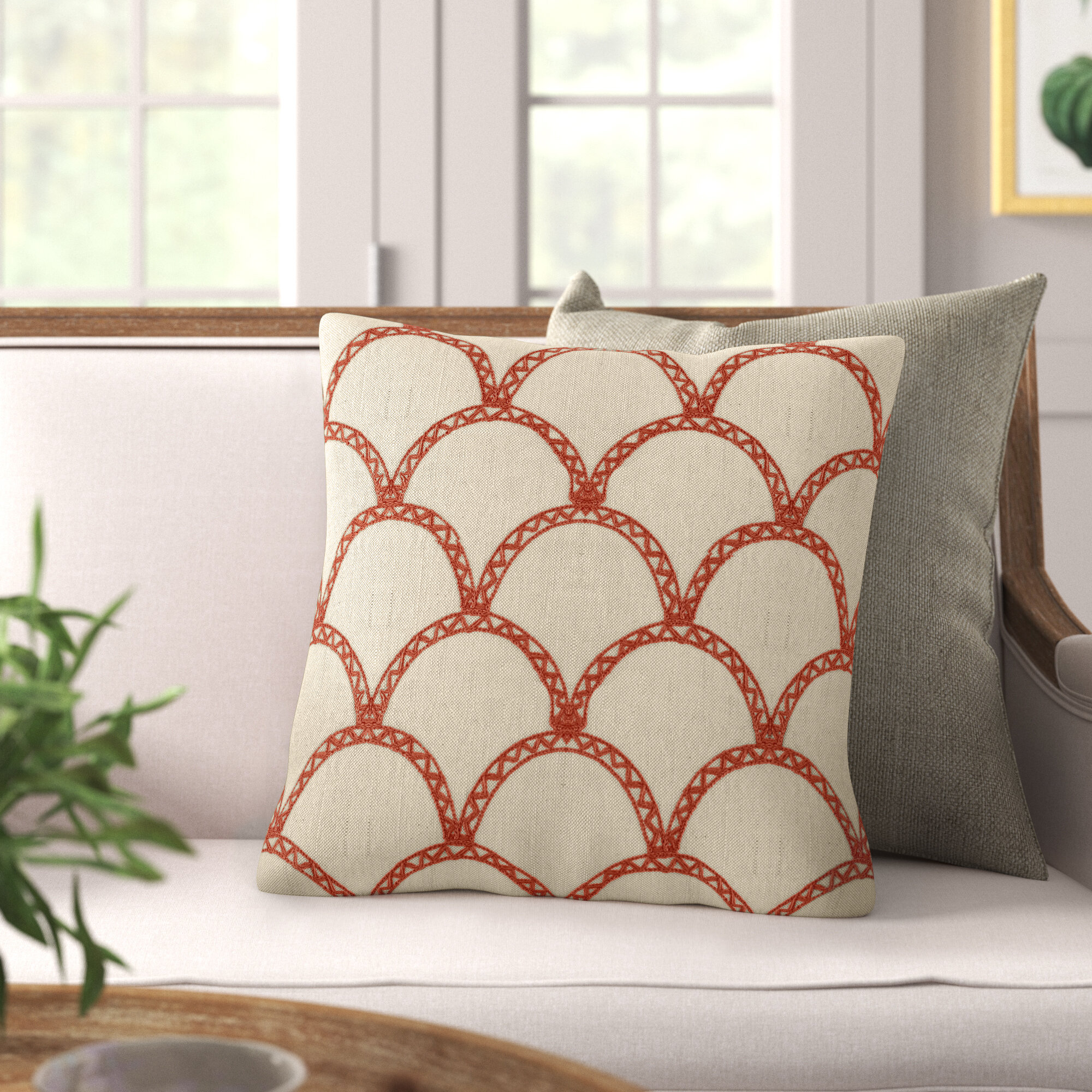 Cedartown Embroidered Linen Pillow Cover, 22" H x 22" W x 1" D, Poppy