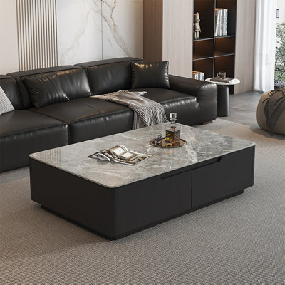 Modern rectangular stone slab coffee table