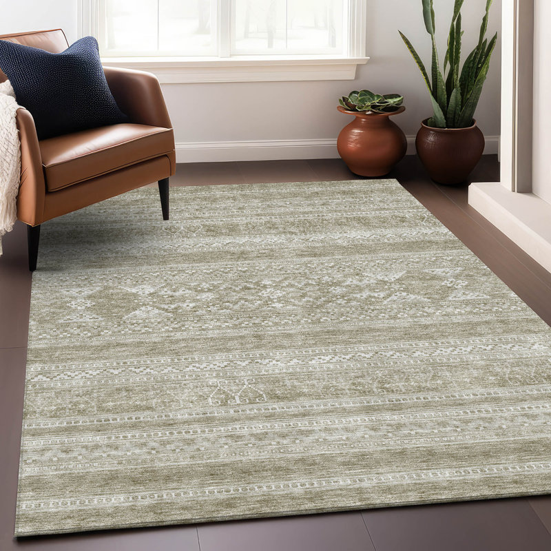 Premium Machine Washable Prisco Khaki Rug, Rectangle 10' x 14'