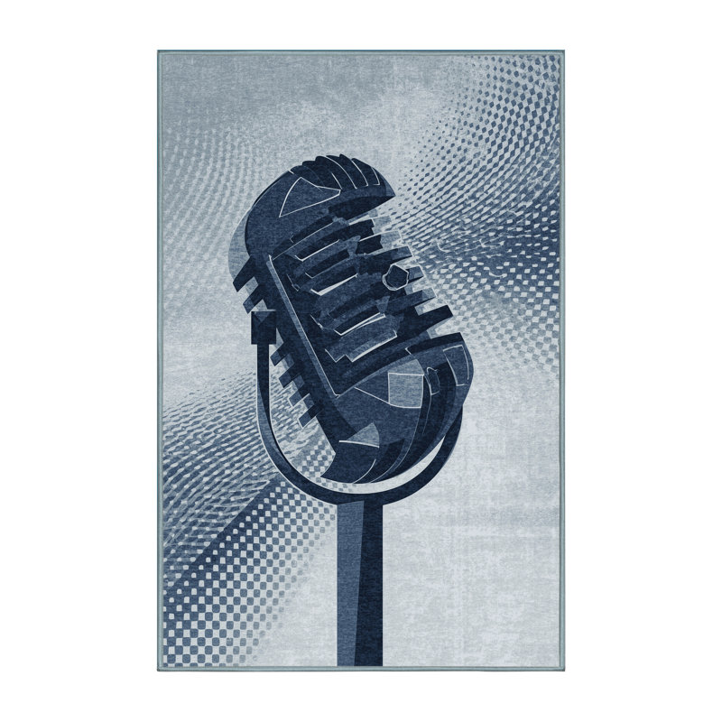 Tapis gris moderne lavable à la machine à motif de micro Pacen moderne et contemporain - Reliure bleu ciel, 2x5