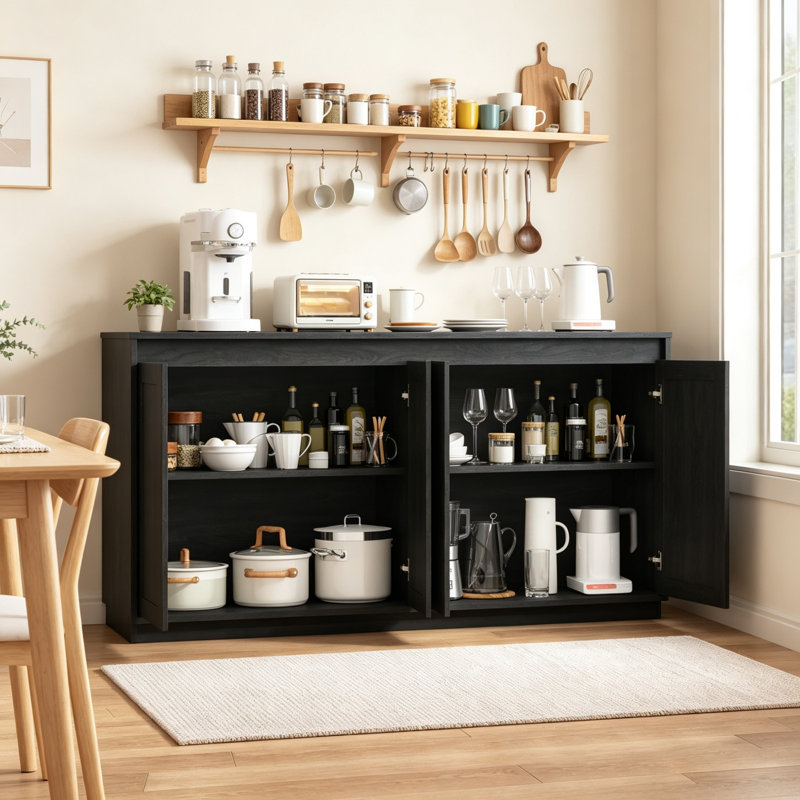 Buffet en bois avec prise de courant, Noir
