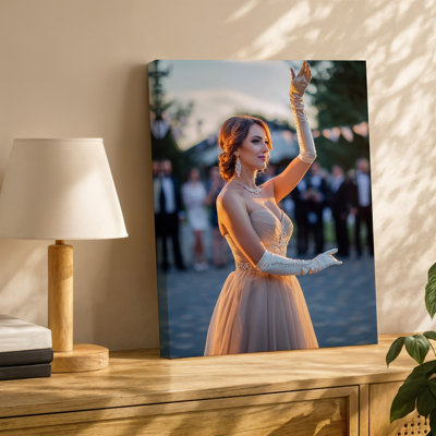 Canvas A Glamorous Figure Stands Confidently In A Sophisticated Strapless Gown Wall Art Adorned With Intricate Embellishments Exuding Canvas Wall Art