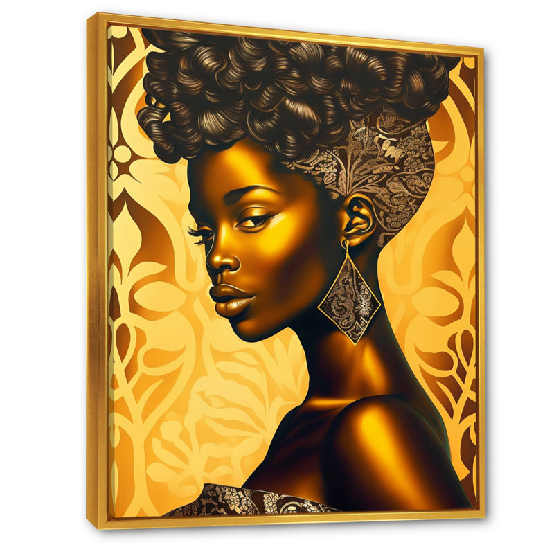 Superbe reine africaine en couleurs rétro V sur toile, H 44 po x l 34 po x P 1,5 po, Cadre flottant doré