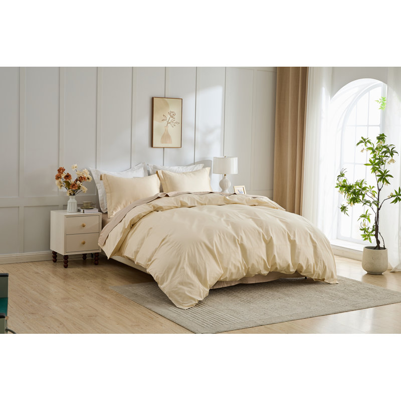 Egyptian Cotton Soft Duvet Cover Set 3Pcs Solid Color, Champagne, Queen Duvet Cover + 2 Standard Shams