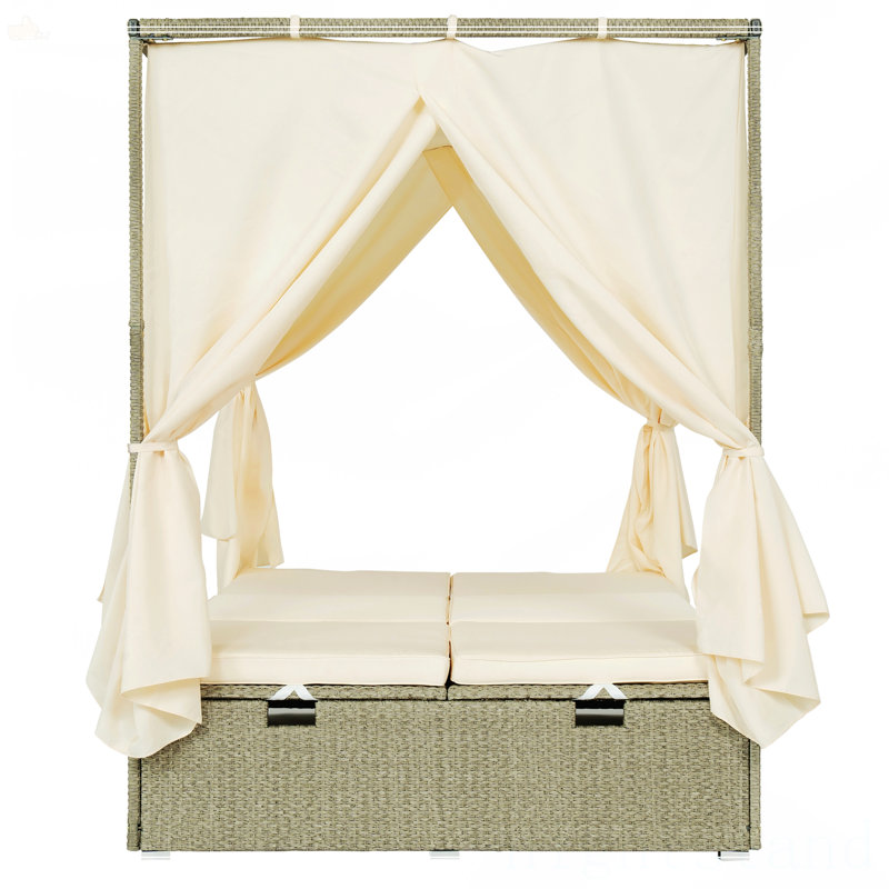 Lit de soleil réglable avec rideau, Beige