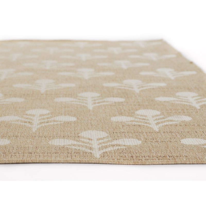 Saybrook Floral Power Loom Polypropylene Plastic Indoor / Outdoor Area Rug in Beige/Brown, Rectangle 8' x 10'