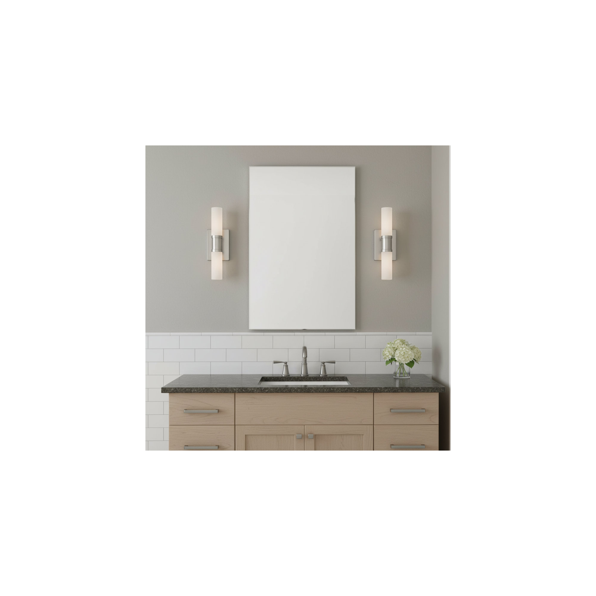 Evelien 2-Light Dimmable Metal Vanity Light, 40 W, 16" H x 5" W x 3.63" D, Brushed Nickel