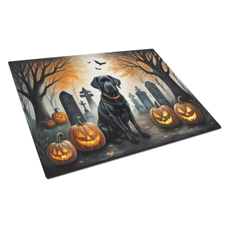 Black Labrador Retriever Spooky Halloween Glass Cutting Board Large
