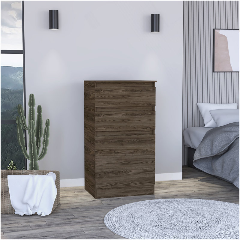 Commode 2 tiroirs Cassel noyer foncé, Brun
