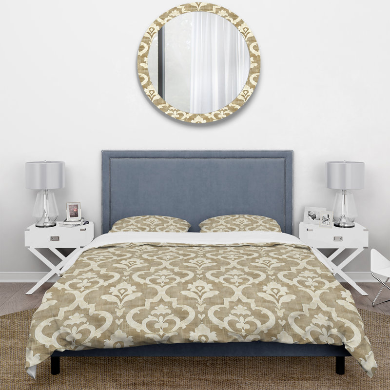 Ensemble de housse de couette traditionnel beige à imprimé quadrilobe III, Housse de couette très grand et 2 très grandes t