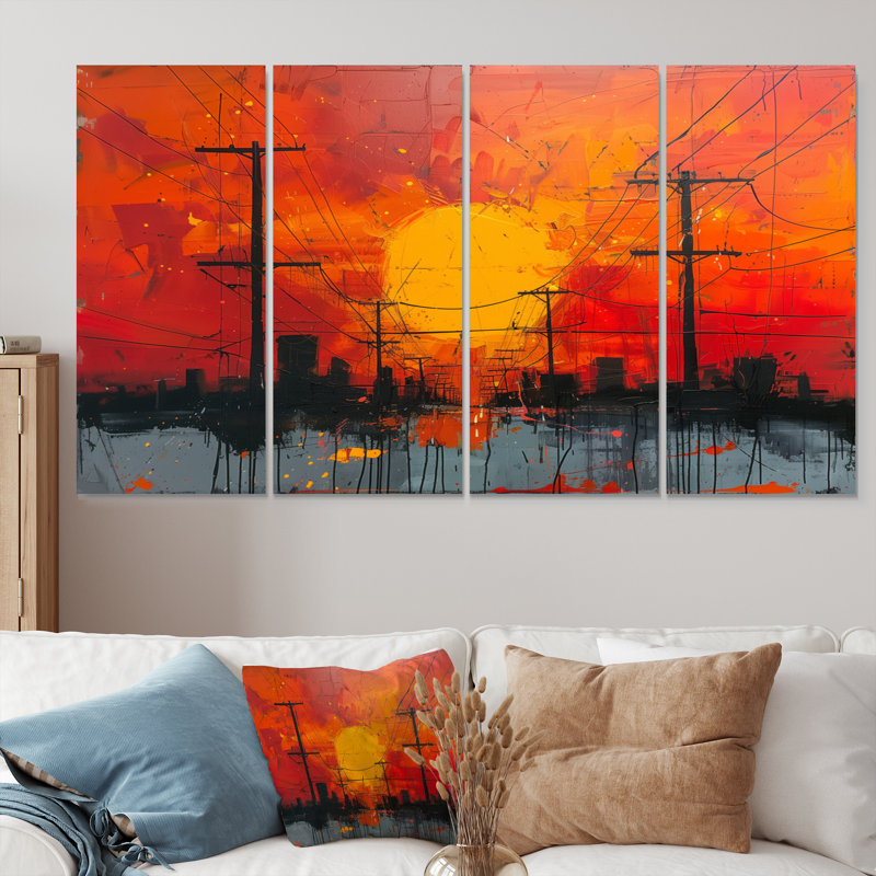 «Red Lines to the Darkness IV», ensemble d'art mural sur toile, H 28 po x l 48 po