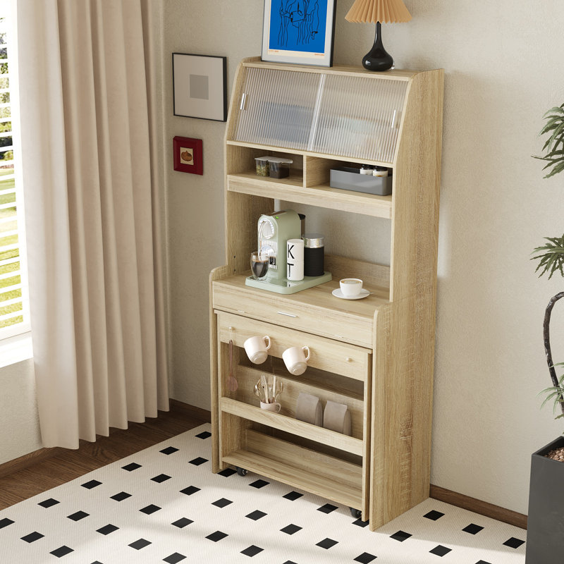 Buffet avec table de salle à manger escamotable de 50,4 po et huche, Chêne naturel, Chêne naturel