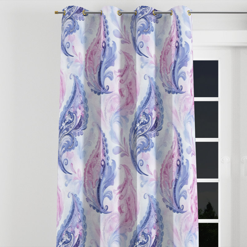 Rideaux de fenêtre Modern - Rideau à œillets à motif cachemire mauve - 1 panneau, L 52 po x L 108 po, Œillets argentés