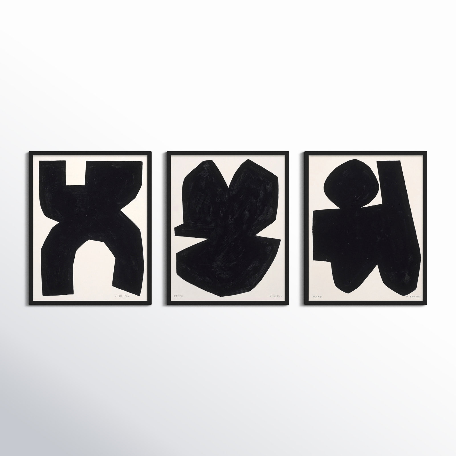 Shauna "Module on White" 3-Piece Painting Set, Black, 38" H x 30" W x 1.25" D