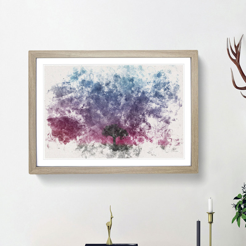 Tree Under the Cosmos - Picture Frame Painting Print, Oak Framed, 24cm H x 33cm W x 2cm D