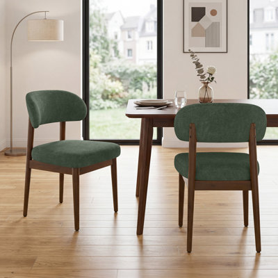 Modern Upholstered Dining Chair With Back, Teddy Fabric Cushion Seat & Rubberwood Legs