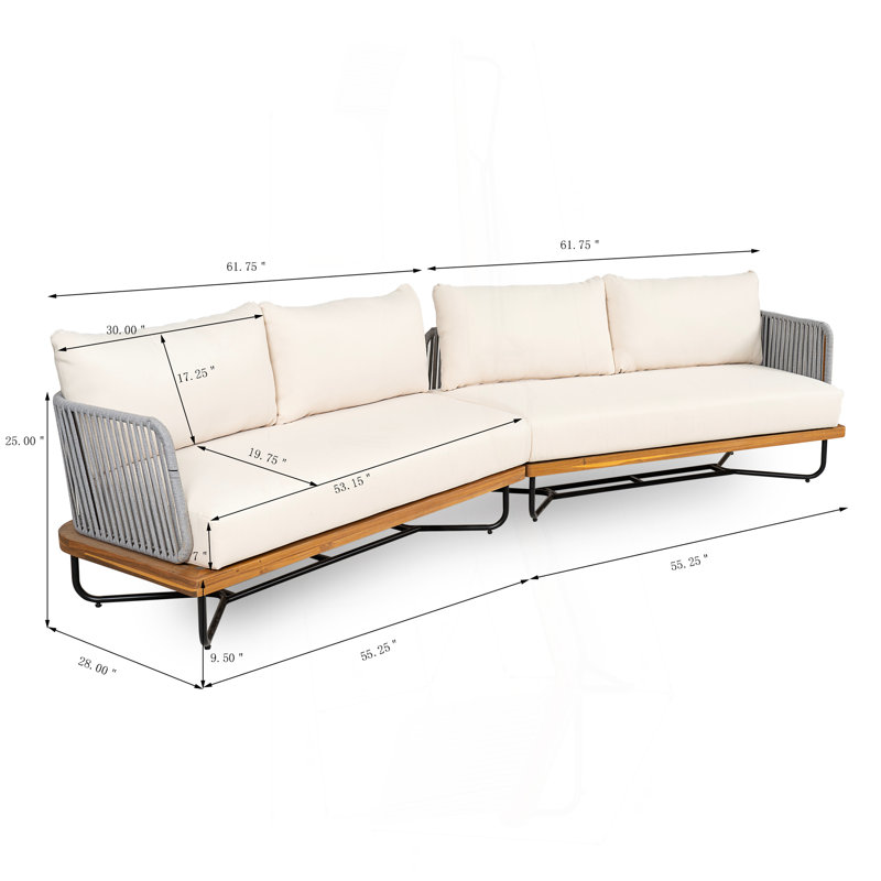 Ensemble de canapé modulaire d'extérieur en bois d'acacia tissé avec corde