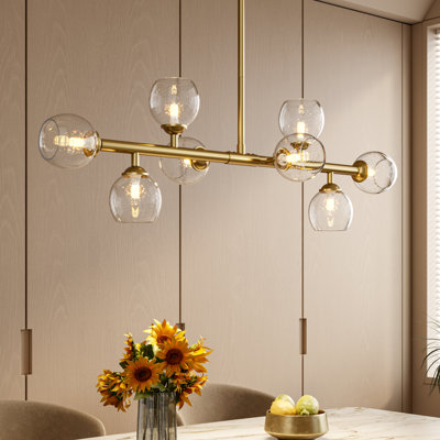 Ether 8-Light Modern Sputnik Glass Linear Chandelier – 3-Colour Bulbs Included for Dining & Kitchen