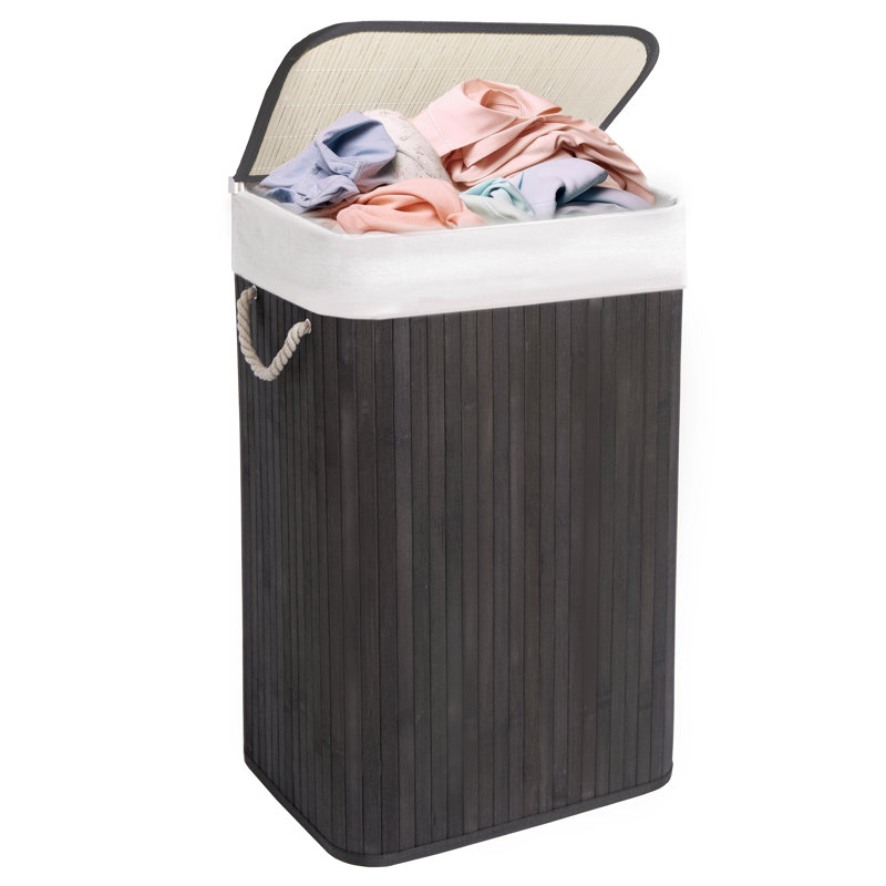 Califf Bamboo Laundry Hamper with Handles, Grey