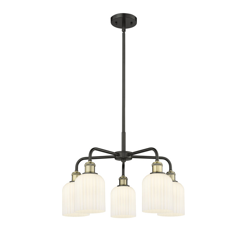Lustre suspendu à 5 lumières de 23 po Ballston - Trig, Laiton antique noir, Blanc brillant