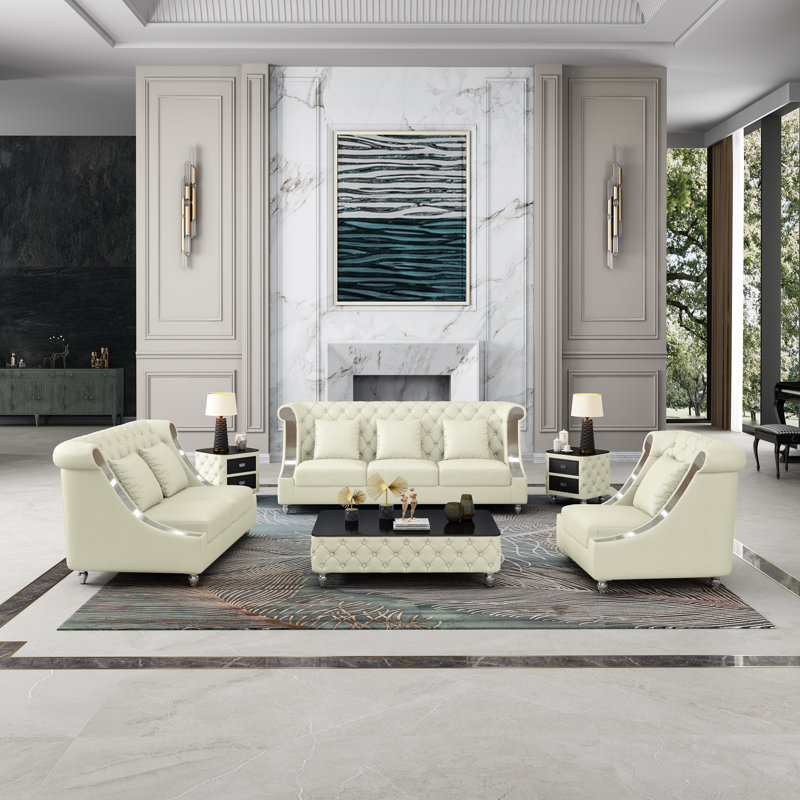 Mayfair 3 - Piece Living Room Set, Off White