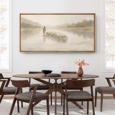 Large Framed Canvas Print Wall Art - Jesus and Sheeps Print for Modern Home Decor