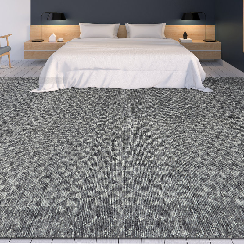 Wool Geometric Area Rug in Silver, Rectangle 8' x 10'