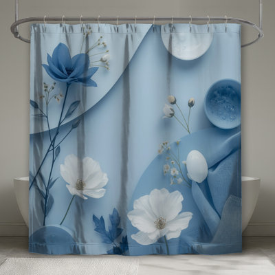 Rideau de douche bleu à motif floral extra long