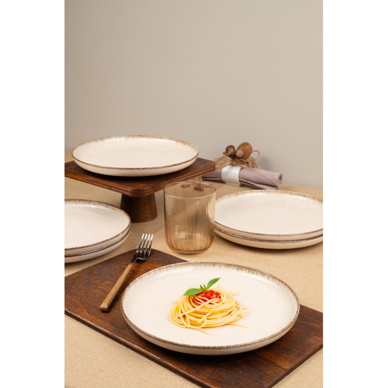 Elegant Cake Serving Set (6 Pieces), Cream Porcelain, 8.3 x 8.3 x 0.8 inches | 100% Microwave-Safe & Dishwasher-Safe | for Celebrations, Birthdays, and Special Occasions, Stylish & Durable Design