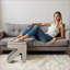 Repose-pieds en velours moderne avec repose-pieds pour vestibule | Gris clair + beige-13103095