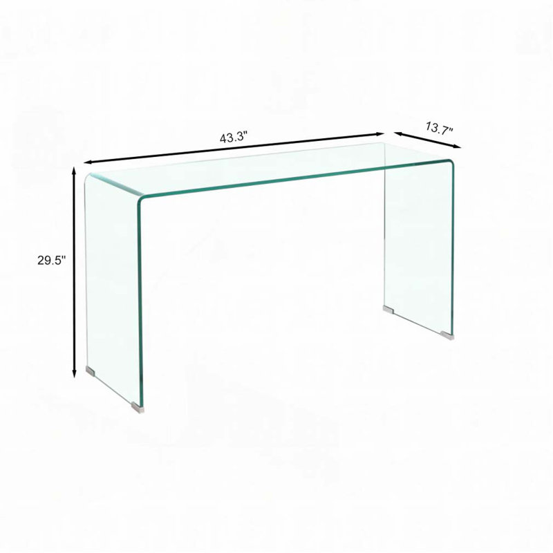 Glass Console Table, Transparent Tempered Glass Console Table with Rounded Edges Desks