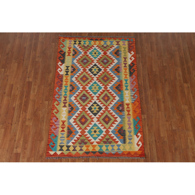 Tapis décoratif géométrique en laine Kilim