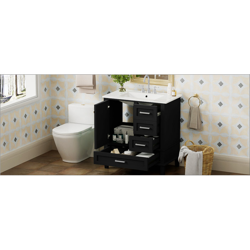 Ensemble de meuble-lavabo moderne 30 po avec meuble-lavabo 30 po, Argent argent, Noir, noir, noir, noir