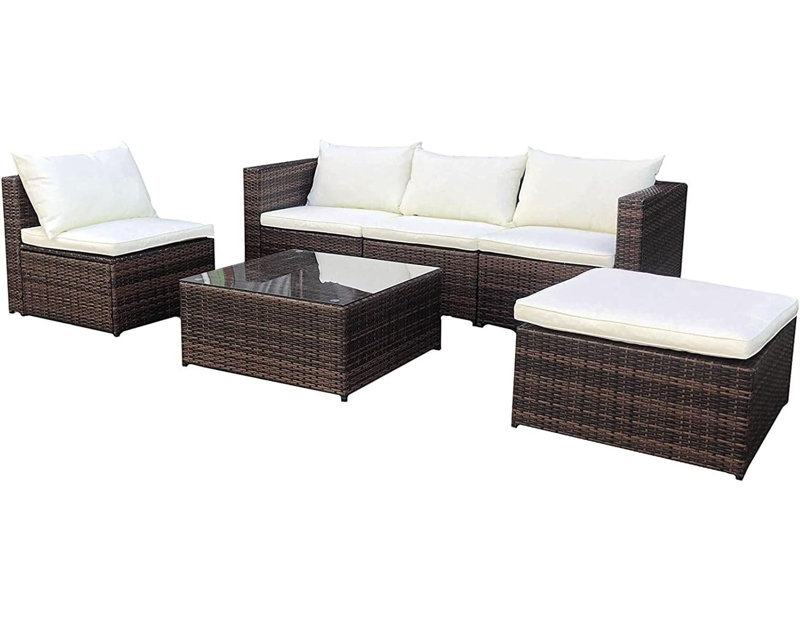 Miami 5 - Person Garden Lounge Set with Cushions, Cream/Brown