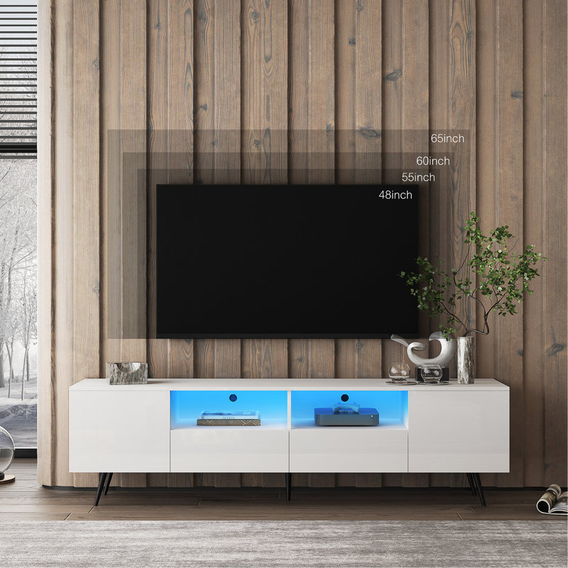 Meuble télé moderne, 16 lumières DEL avec télécommande, Blanc
