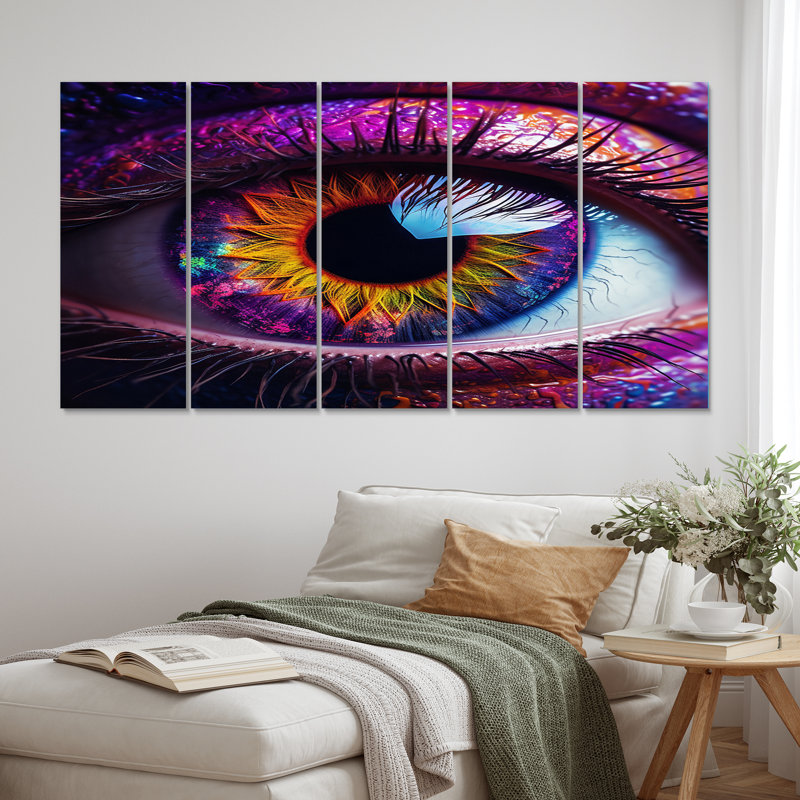 Eye of Consciousness Retro Futuristic II - salon d'art mural moderne - 5 panneaux égaux