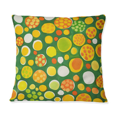 Orange Green Polka Dot II - Polka Dot Throw Pillow