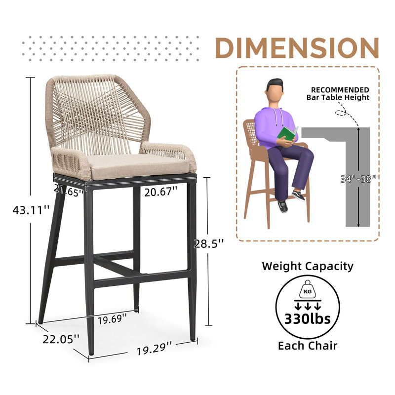 Tabouret de bar de terrasse Idlir avec coussin