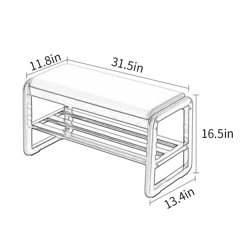 Banc de rangement pour chaussures 31,5 po, Beige / noyer foncé